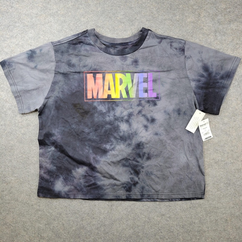 Marvel Shirt Womens 3XL Gray Tie Dye Rainbow Logo Graphic Tee Tagless Pride